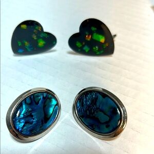 Abalone and Black Heart sparkle Earrings
Two Sets